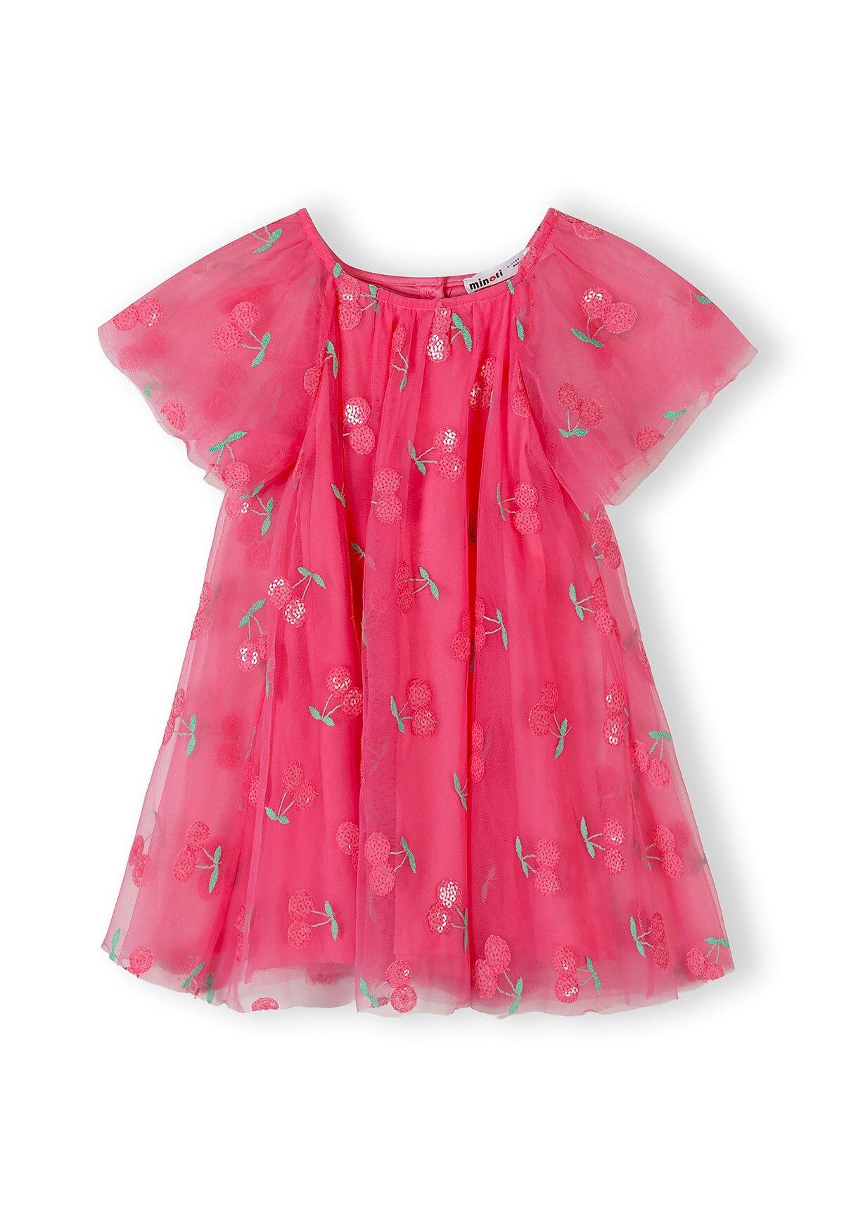 Tulle Party Dress, Pink Sequin Cherry, Angel Sleeves