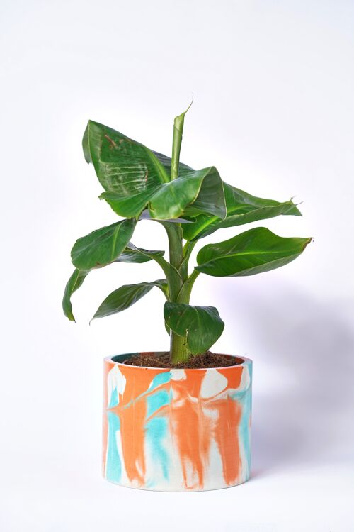POT XXL - Cache-pot pour plante d'intérieur en béton coloré -  Béton Tie&Dye Orange et Turquoise