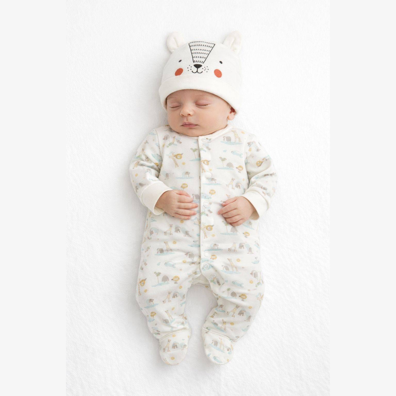 Baby Sleepsuit Gift Set 5-Pack, Safari Print, Cream