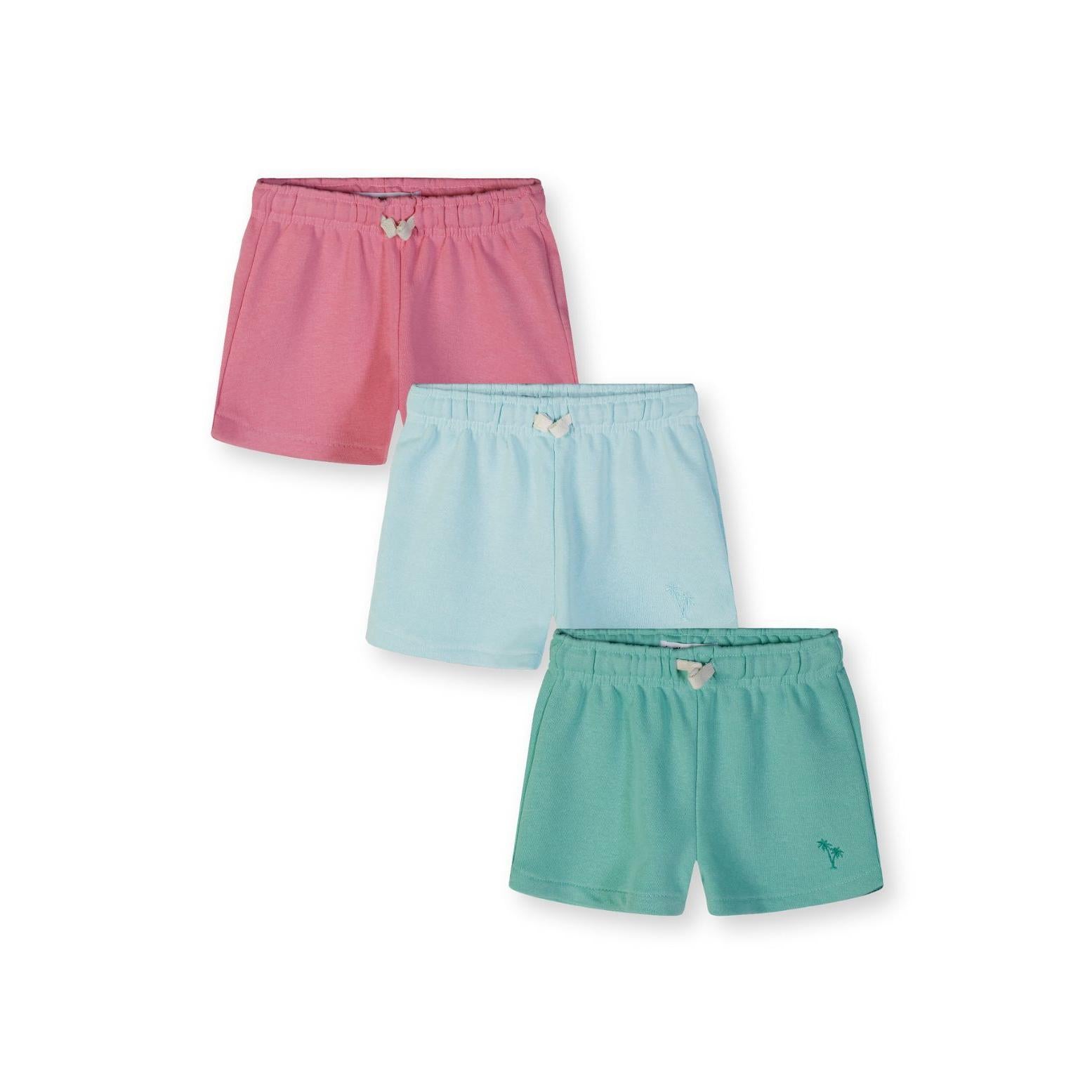 Jersey Shorts 3-Pack, Embroidered, Pink Blue Green