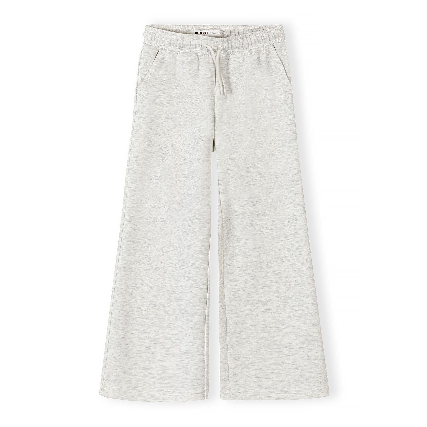 Wide Leg Joggers, Drawstring Waist, Grey Marl
