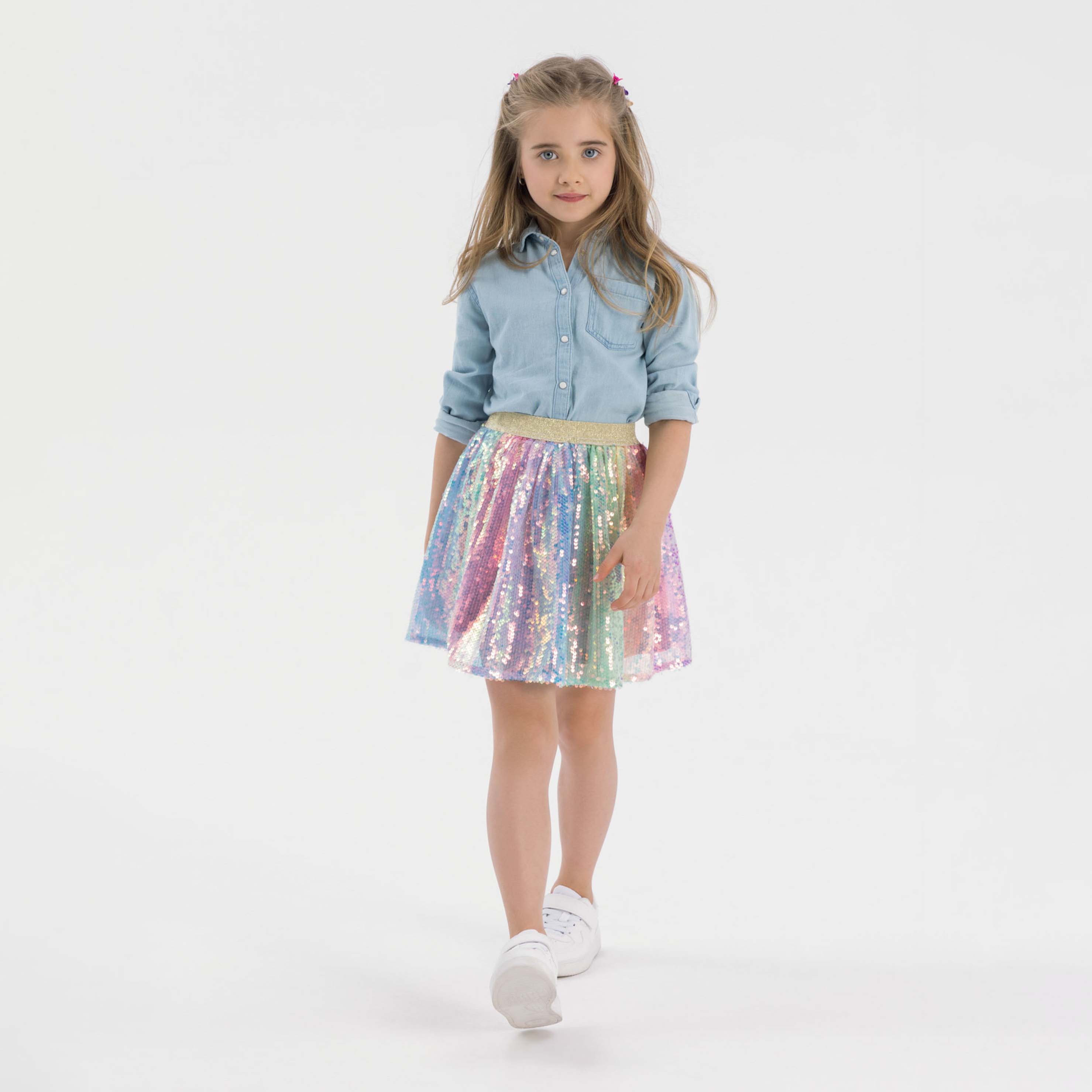 Sequin Tulle Skirt, Rainbow Multicolour