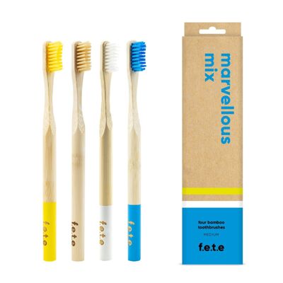 f.e.t.e Marvelous Mix cepillo de dientes mediano de bambú multipack