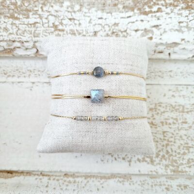 Bracelets fins en or et pierres naturelles, Labradorite | Bijoux Lithothérapie