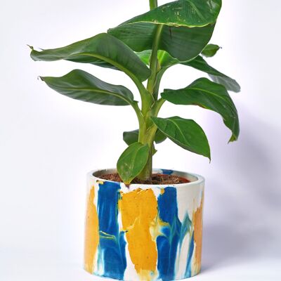 POT XXL - Cache-pot pour plante d'intérieur en béton coloré -  Béton Tie&Dye Bleu Pétrole et Jaune