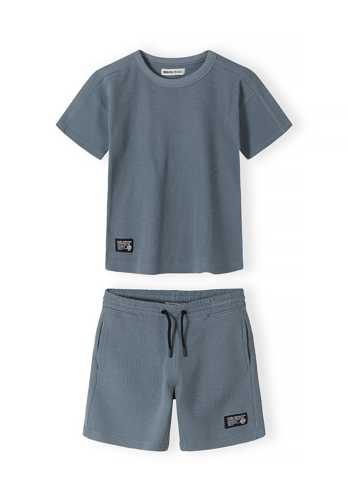 Waffle Jersey T-Shirt and Shorts Set, Blue Grey