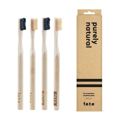 f.e.t.e Purely Natural - Cepillo de dientes mediano de bambú (paquete múltiple)
