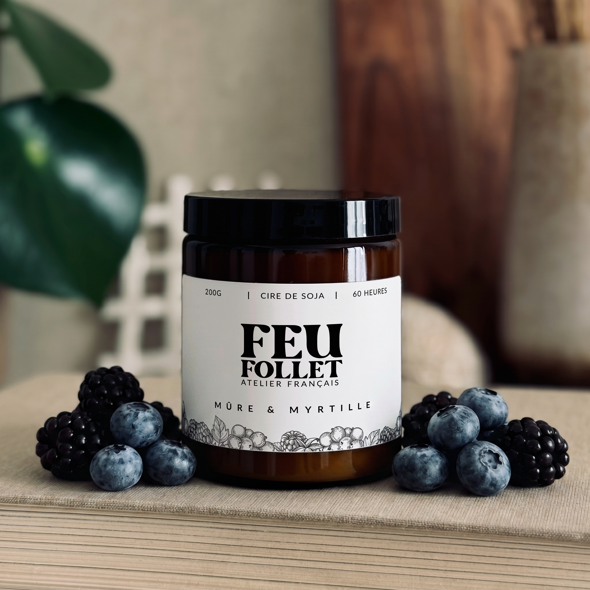 Bougie Artisanale Parfumée en Pot, Bougie Cire de Soja Naturelle, Déco Cocooning, Bougie Végétale Fait Main | Cadeau Femme - Mûre et myrtille