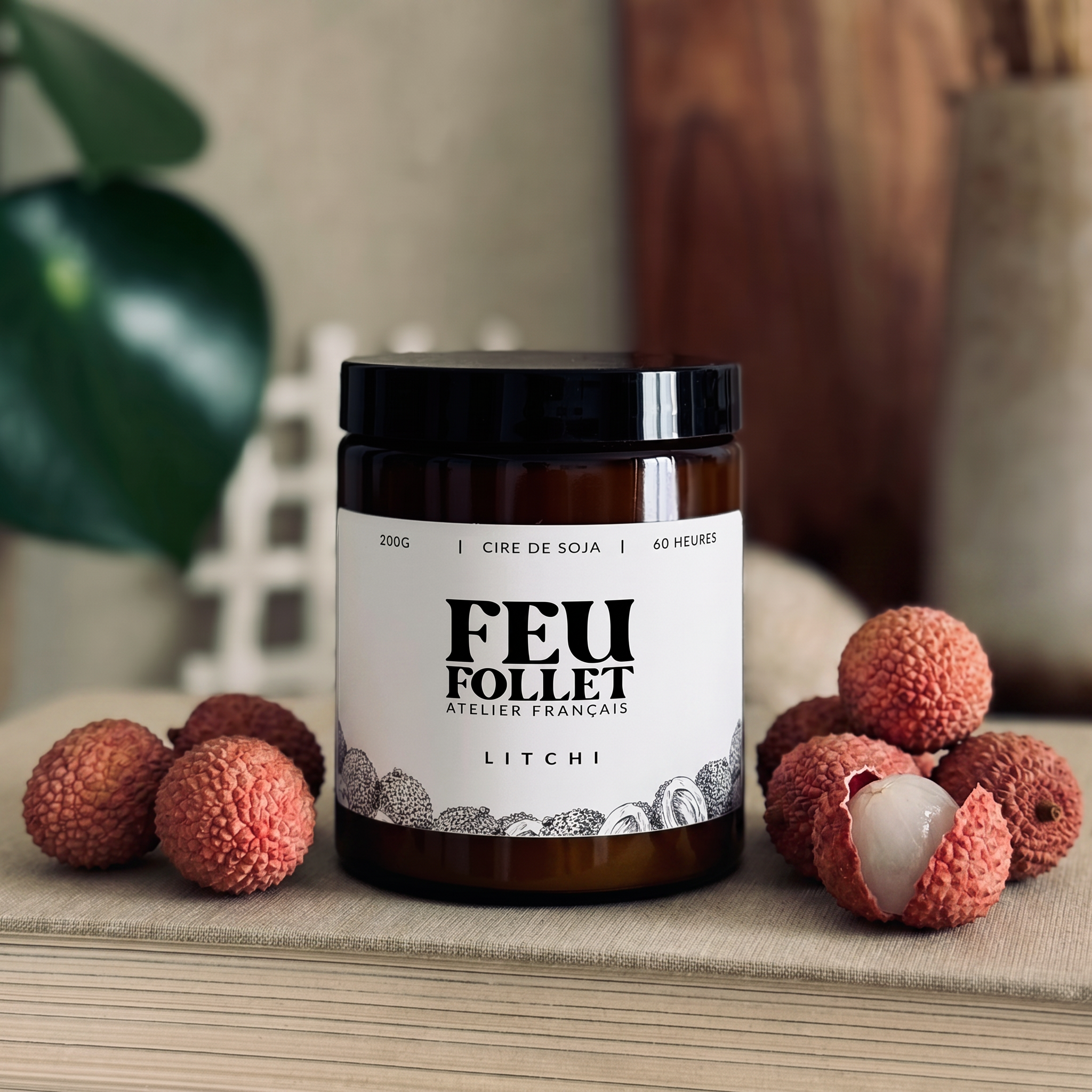 Bougie Artisanale Parfumée en Pot, Bougie Cire de Soja Naturelle, Déco Cocooning, Bougie Végétale Fait Main | Cadeau Femme - Litchi