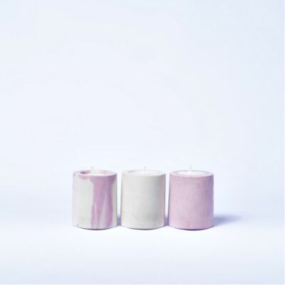 BABY BOUGIE - Lot de trois bougies parfumées en béton coloré - Béton Rose Pastel