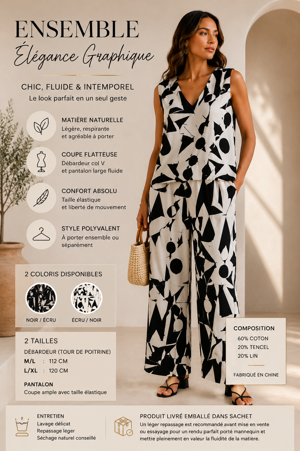 Ensemble Élégance Graphique POJ003 – Débardeur & Pantalon Fluide