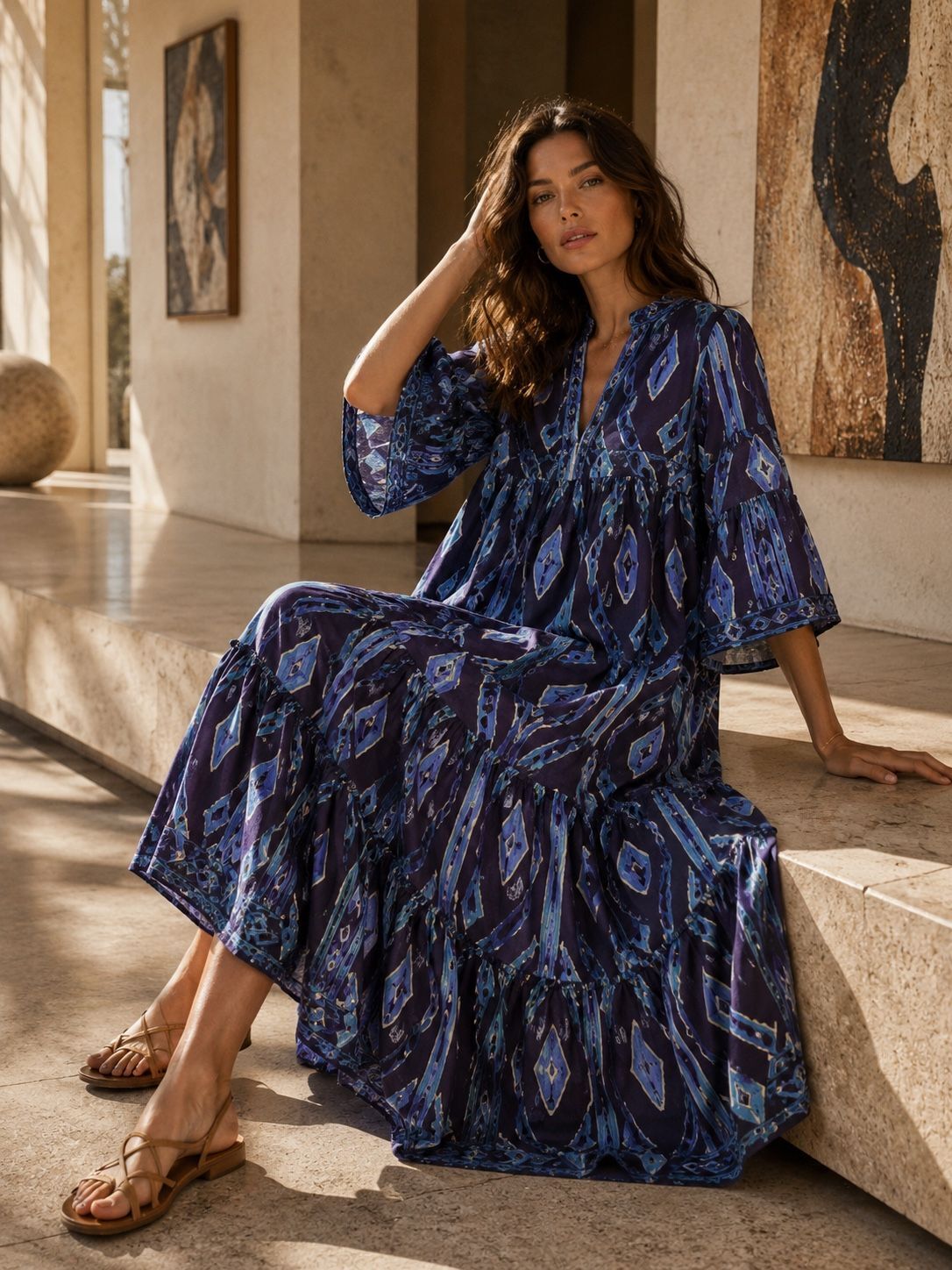 Long bohemian printed cotton dress