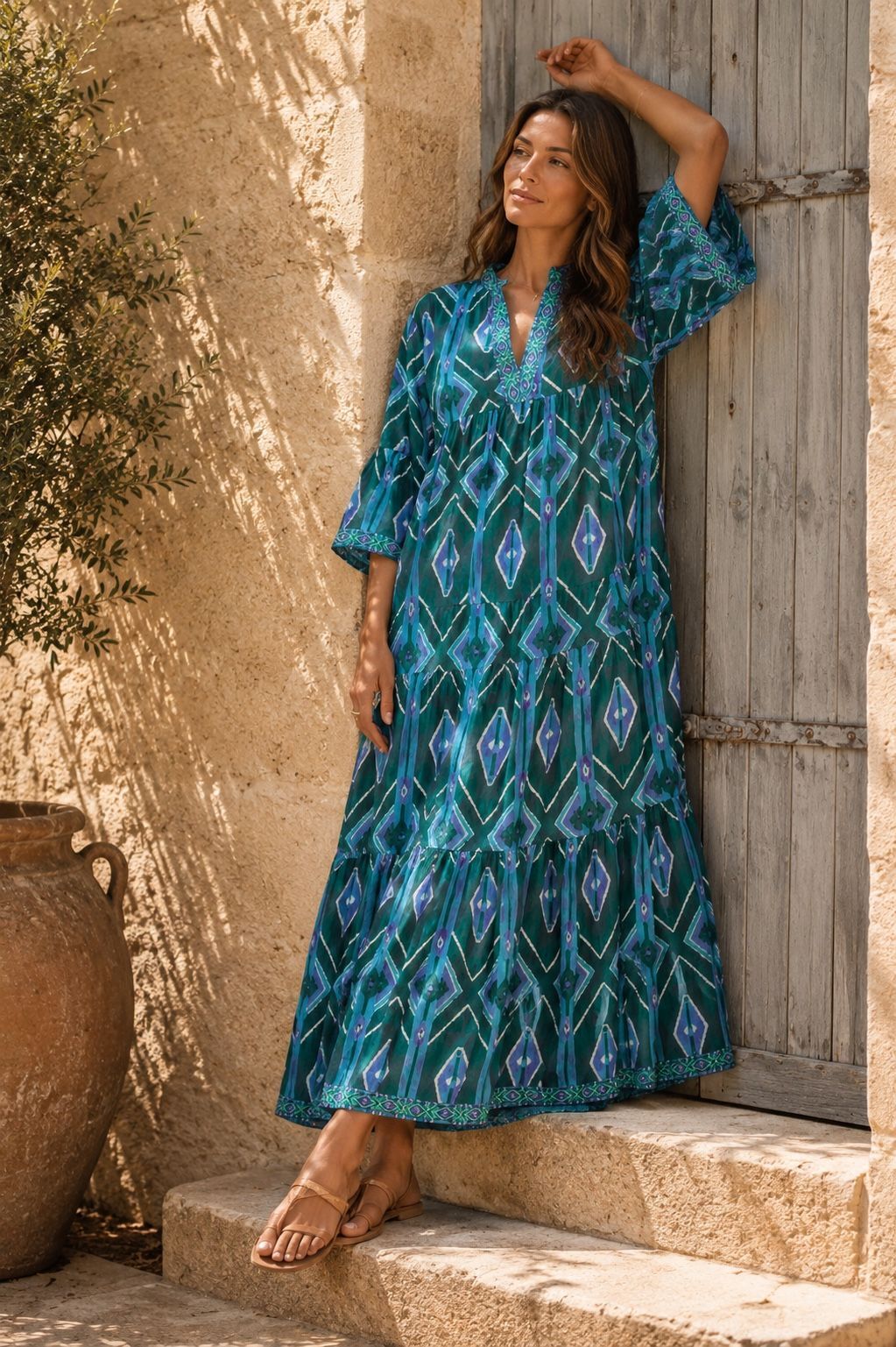 Long bohemian printed cotton dress