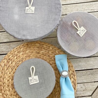 Trio of washable linen dish covers Pearl gray - Ø21cm - 27cm - 33cm