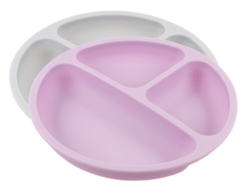SUPER OFFER :: Baby Plate, pink/grey, 2-pack
