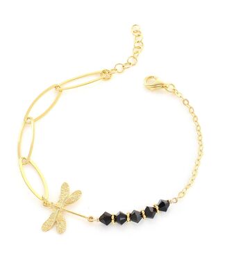 Bracelet libellule en or avec cristaux noirs 2