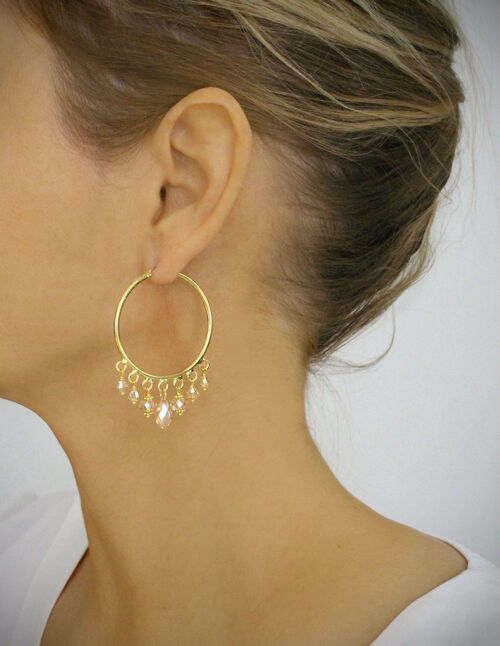 Gold hoop earrings with Golden Shadow crystals