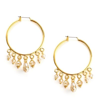 18K gold plated hoop earrings with Golden Shadow crystals