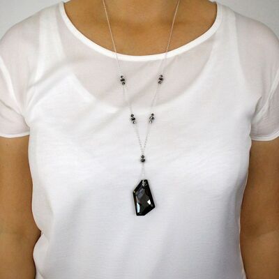 Collar largo de plata con cristales Black Diamond