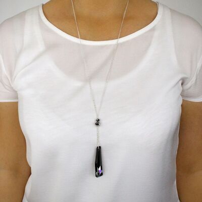 Collar largo de plata con cristales Black Diamond