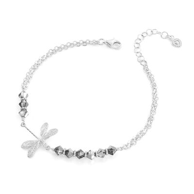 Silver dragonfly bracelet with Black Diamond crystals