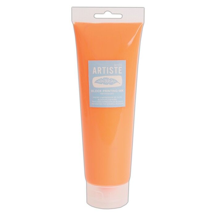 Artiste Water-Soluble Block Printing Ink, Fluorescent Orange 300ml, for Block Printing, Lino Printing, Linoleum, Screen Printing, for Artists Kit, Printmaking Art Paint Ink Supplies, Water-Based