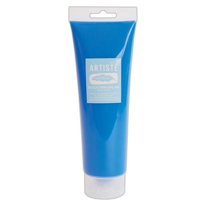 Artiste Water-Soluble Block Printing Ink, Fluorescent Blue 300ml, for Block Printing, Lino Printing, Linoleum, Screen Printing, for Artists Kit, Printmaking Art Paint Ink Supplies, Water-Based