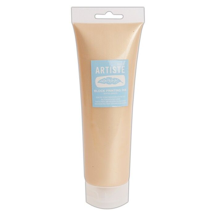 Artiste Water-Soluble Block Printing Ink, Metallic Pale Gold 300ml, for Block Printing, Lino Printing, Linoleum, Screen Printing, for Artists Kit, Printmaking Art Paint Ink Supplies, Water-Based