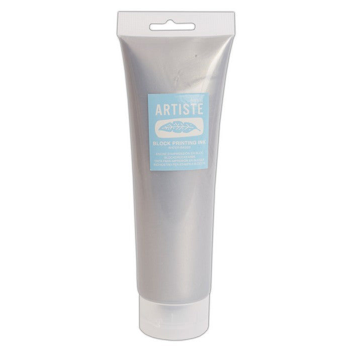 Artiste Water-Soluble Block Printing Ink, Metallic Silver 300ml, for Block Printing, Lino Printing, Linoleum, Screen Printing, for Artists Kit, Printmaking Art Paint Ink Supplies, Water-Based