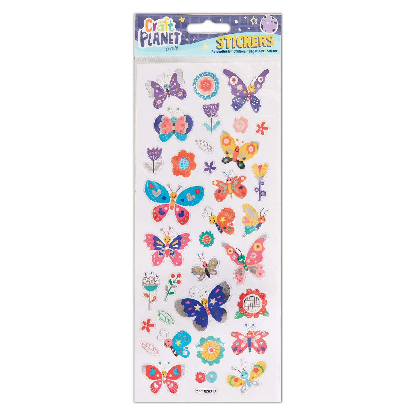 Craft Planet Fun Coloured Stickers, Butterflies, For Young Crafters, Posters, Gifts, Card Making, Scrapbooking, Party Bag Fillers, Sticker Book, Reward Chart, Well Done Stickers, Animal Craft Supplies