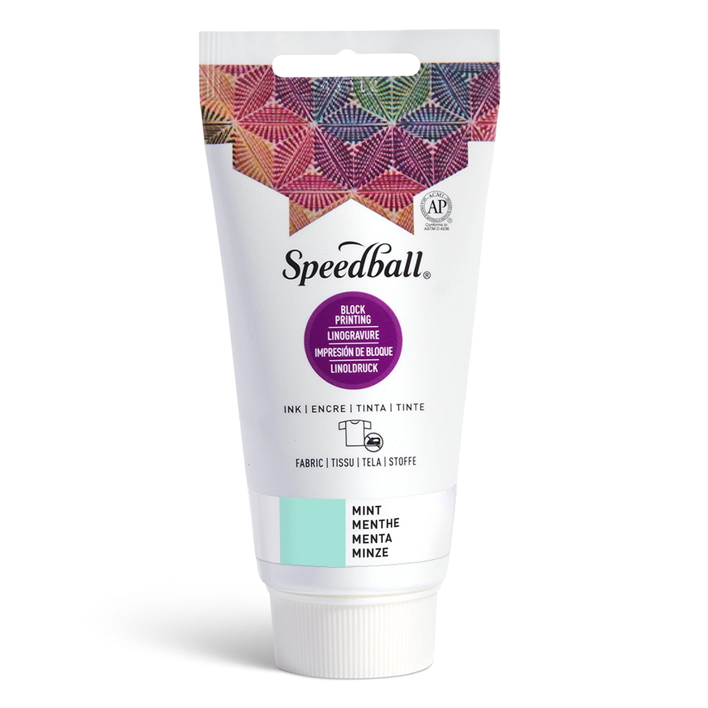 Speedball 75cc 2.5 oz Fabric Block Printing Ink Mint, Bold, Opaque Colour, Touch Dry Overnight, Remain Permanent Through Wash, Cleans Up Easily, Block Printmaking Ink, For Art Printmaking Set