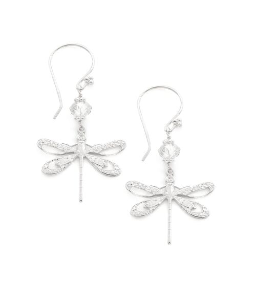 Silver dragonfly earrings with Silver Shade crystals