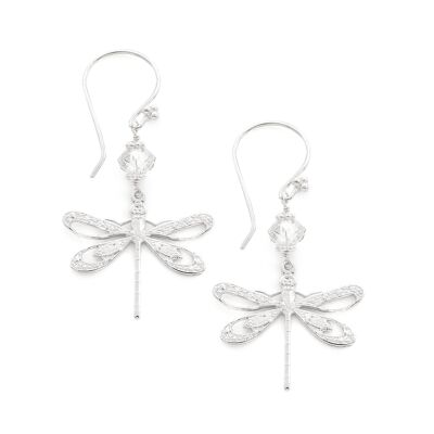 Silver shade crystal and dragonfly earrings
