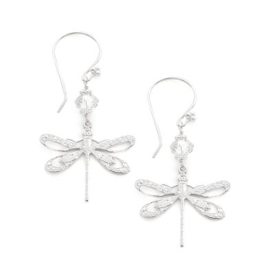 Silver dragonfly earrings with Silver Shade crystals