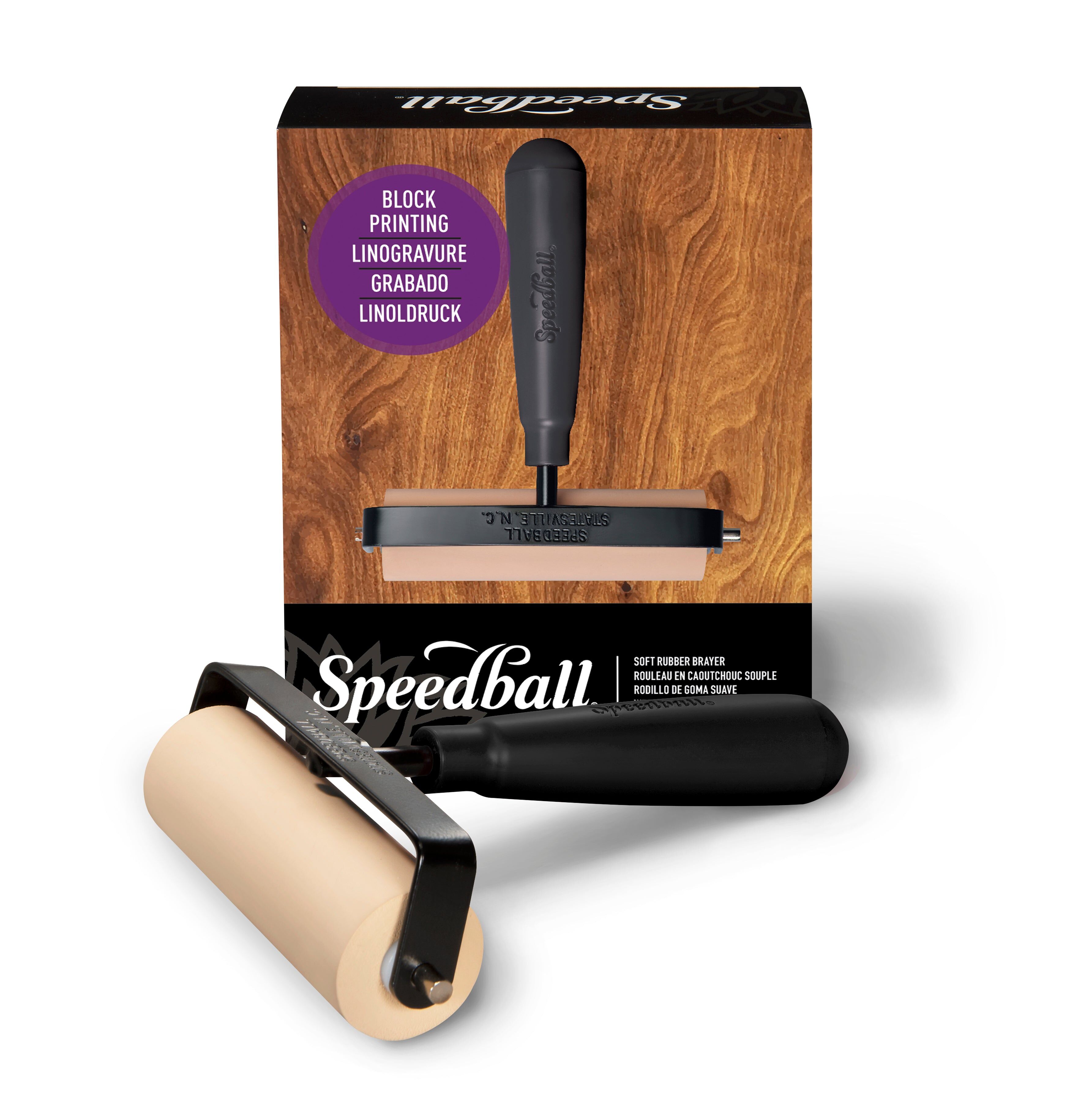 Speedball 4" Soft Rubber Brayer, Heavy Duty Steel Frame, Black, Block Printing, Printmaking Tools, Brush Roller, Scrapbooking Art Craft Supplies, Decoupage, Art Tools