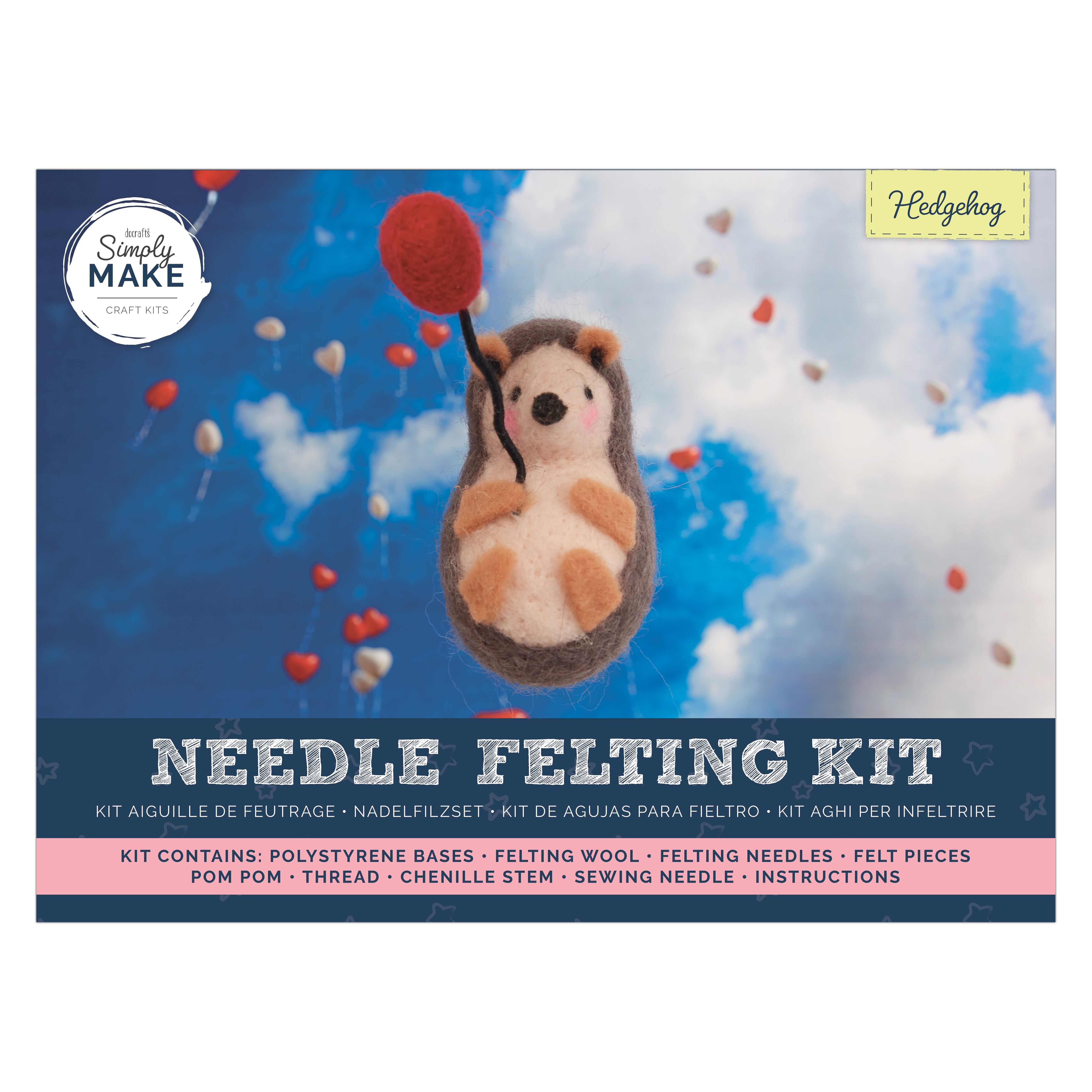 Simply Make Needle Felting Kit, Hedgehog, Needle Felting Kit With Felting Needles and Felting Wool, Ideal Needle Felting Kits for Beginners, Fun DIY Craft Kit
