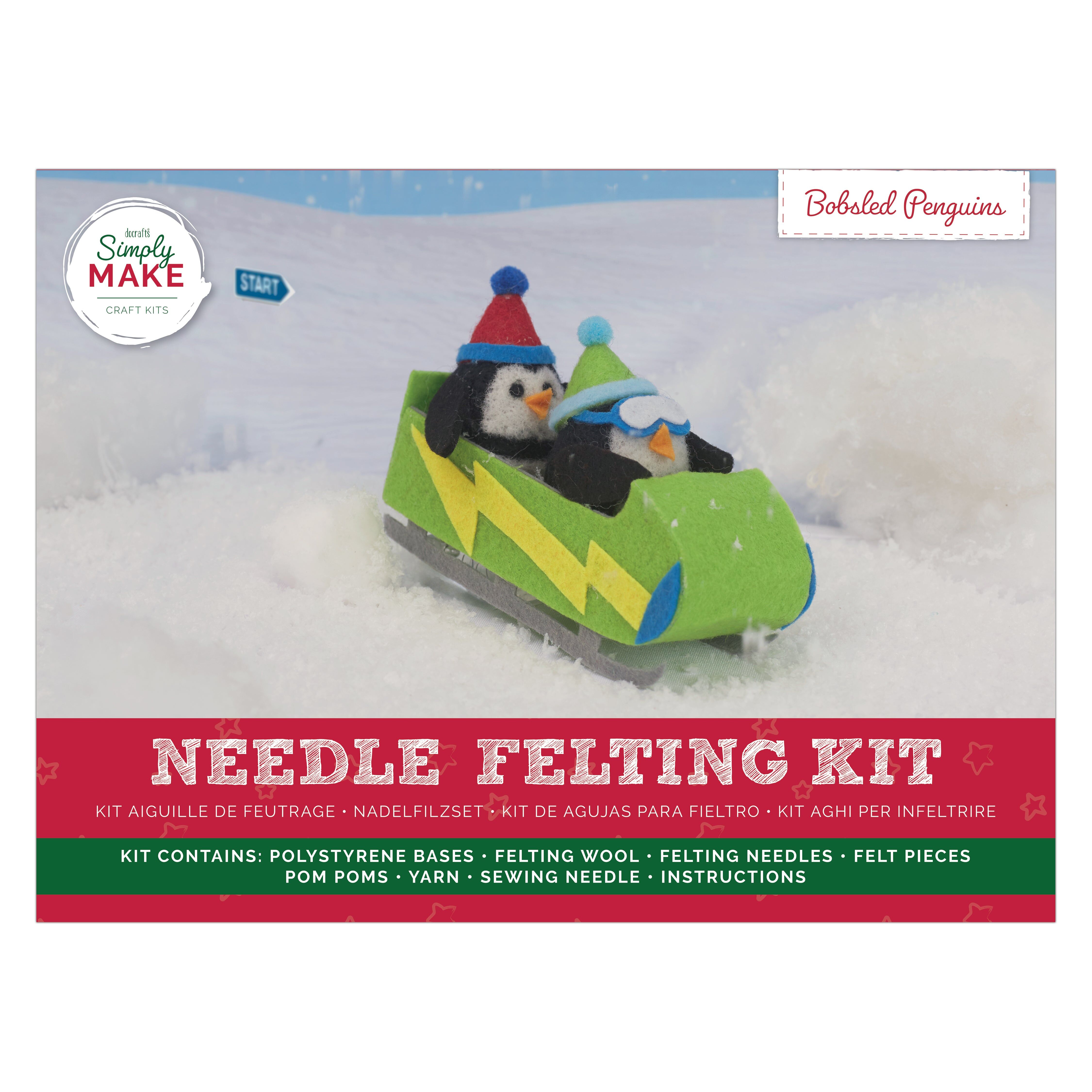 Simply Make Needle Felting Kit, Bobsled Penguins, Needle Felting Kit With Felting Needles and Felting Wool, Ideal Needle Felting Kits for Beginners, Fun DIY Craft Kit