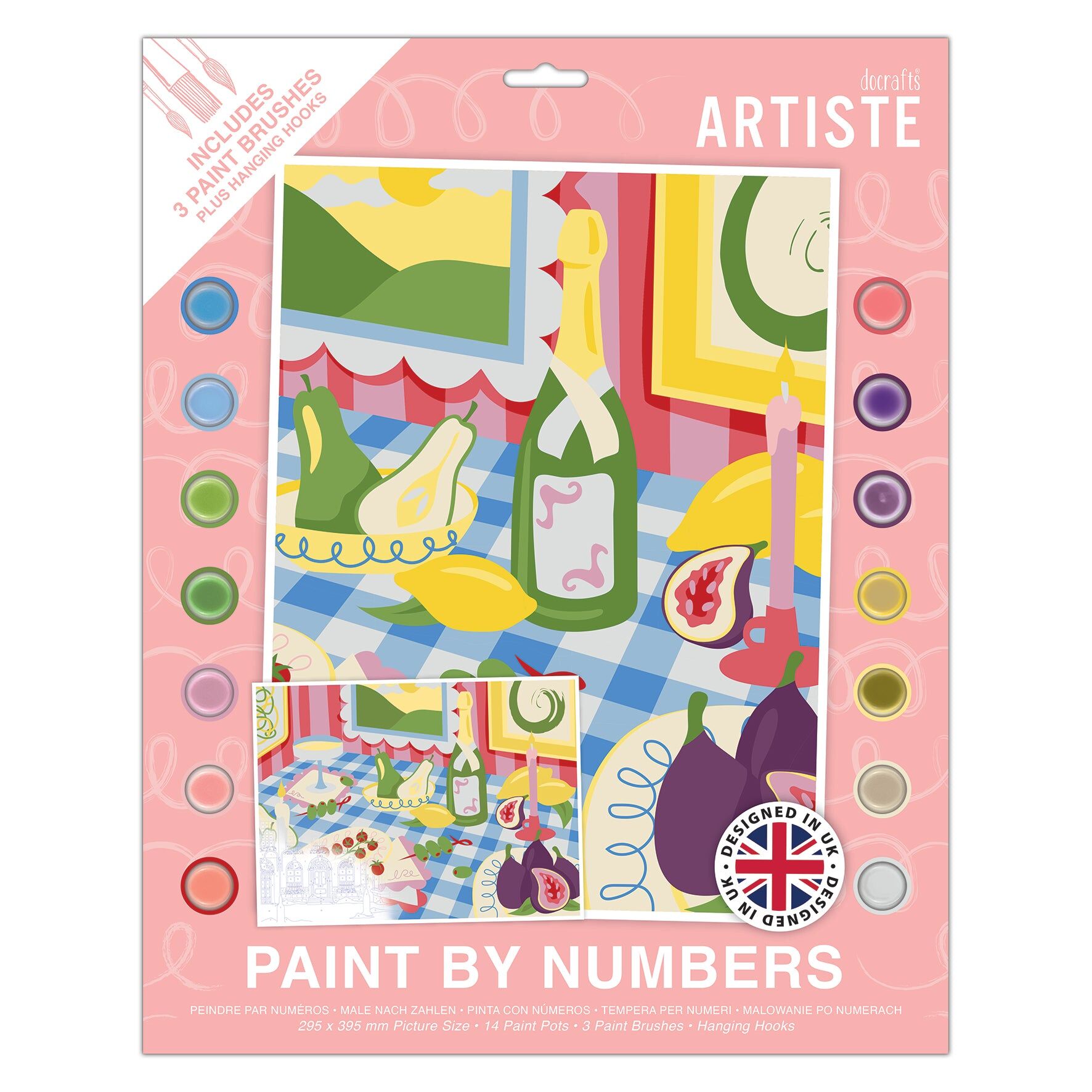 DOCRAFTS ARTISTE Large Paint by Numbers, Still Life, Summer Craft, 395x295mm Board 14 Acrylic Colour Paint 3 Size Brush Set, Adults Craft, Hobbies Craft, Number Coded Design, Personalised Art