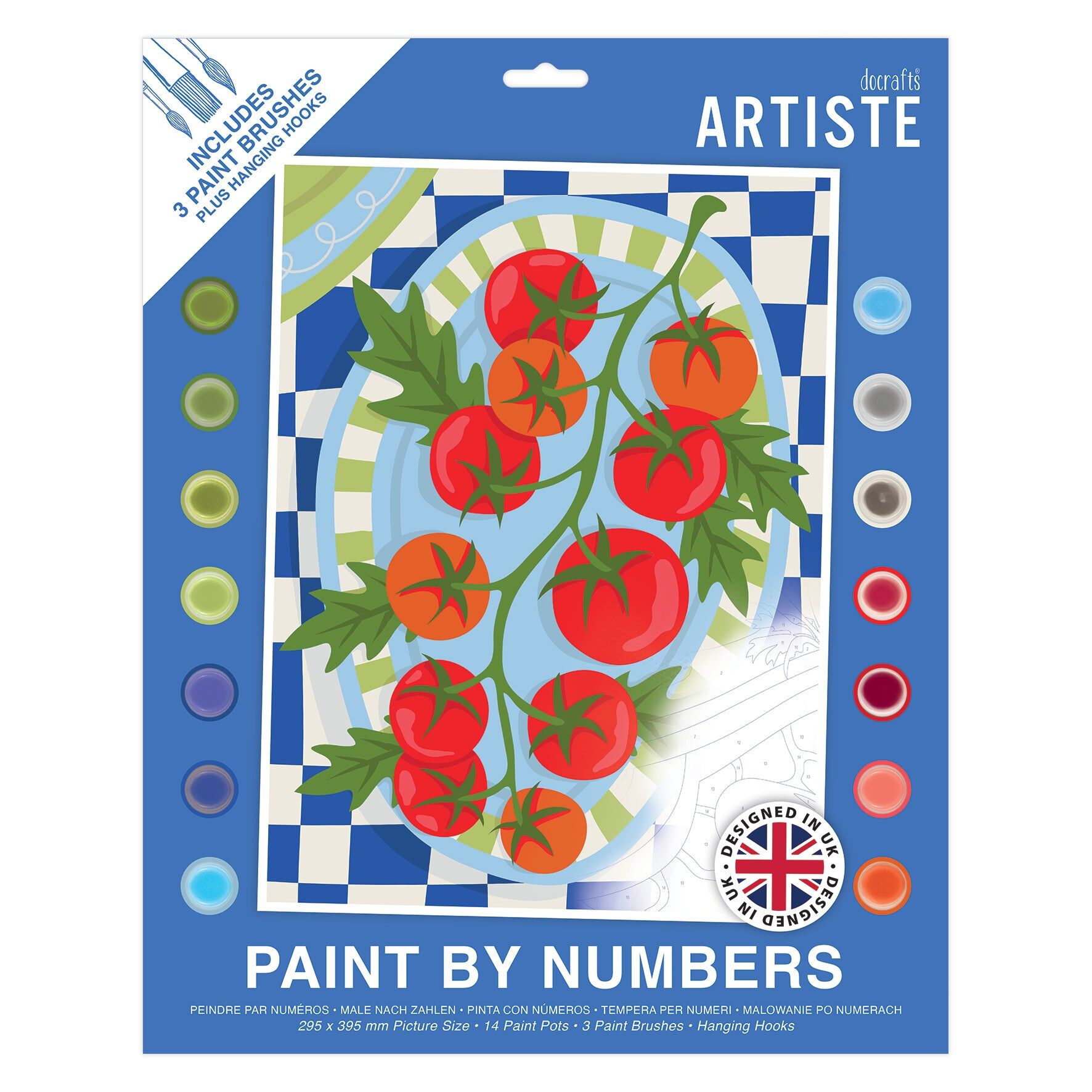 DOCRAFTS ARTISTE Large Paint by Numbers, Tomatoes, Summer Craft, 395x295mm Board 14 Acrylic Colour Paint 3 Size Brush Set, Adults Craft, Hobbies Craft, Number Coded Design, Personalised Art