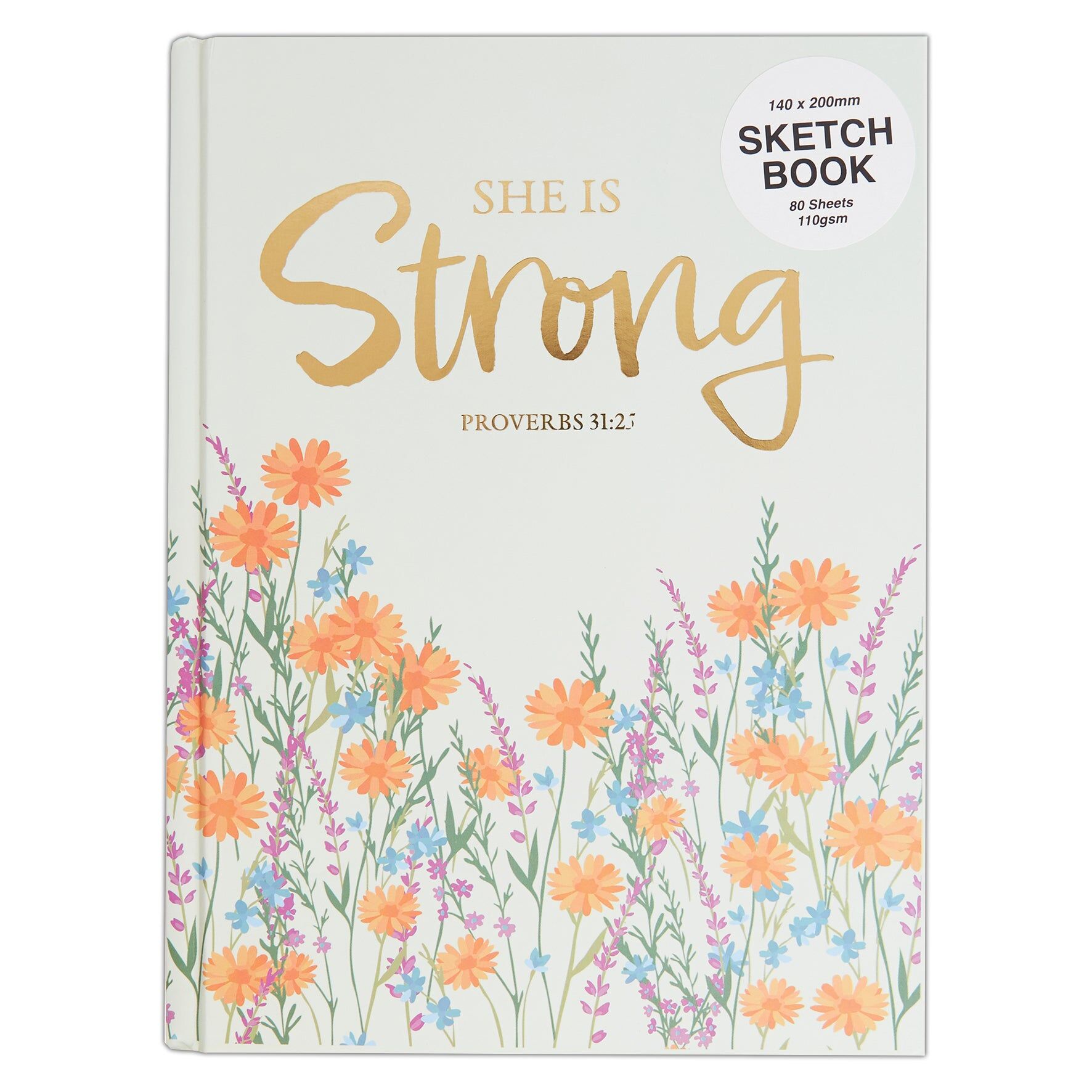 Docrafts Artiste Hardback Sketchbook 80 Sheets, She is Strong , 14.8 x 20cm, Drawing, Sketching, Doodling, Writing and Scrapbook Designs with Mixed Media, Pen, Ink, Painting and More