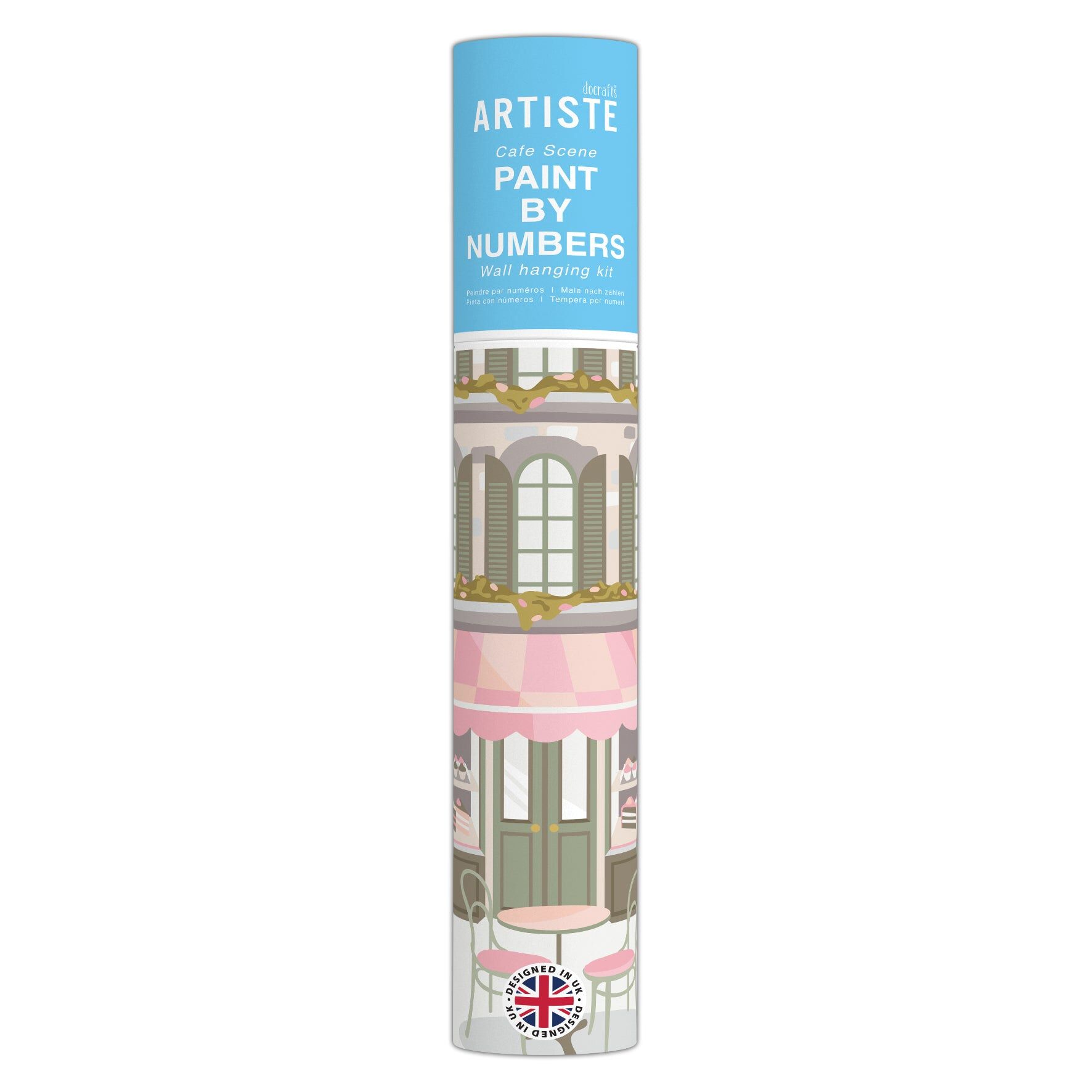 DOCRAFTS ARTISTE Large Paint by Numbers, Café Scene, Summer Craft, Gift, 21 Acrylic Colour Paint 3 Size Brush Set, Adults Craft, Hobbies Craft, Number Coded Design, Personalised Art
