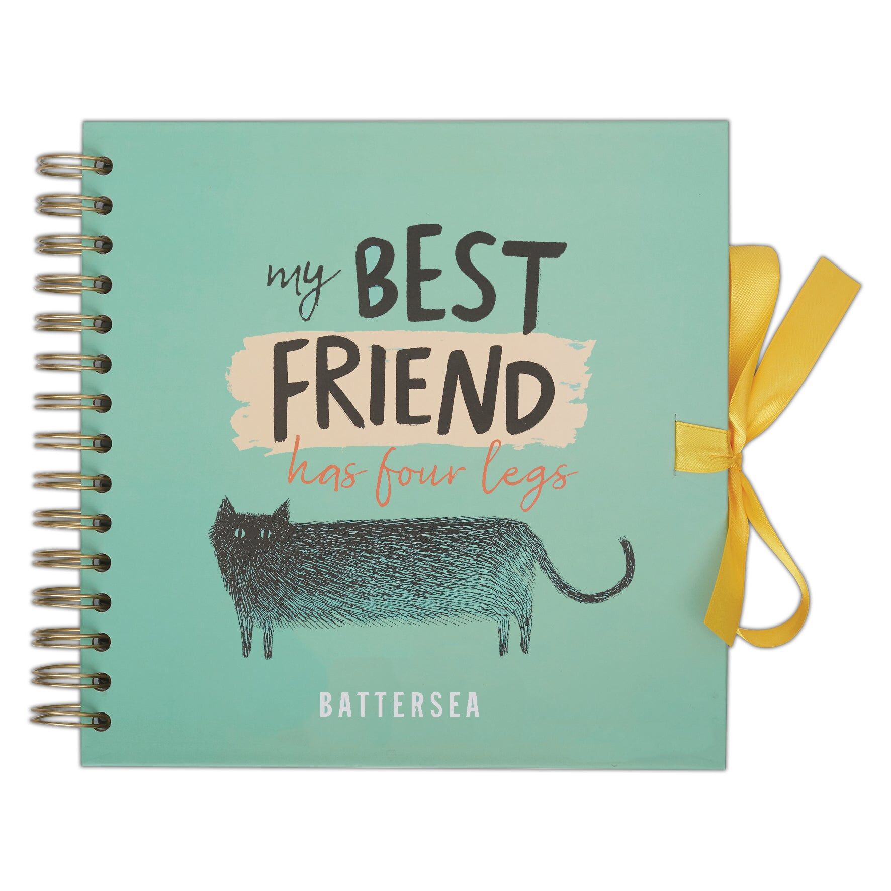 Battersea Wiro Bound Hardback Scrapbook 8", 40 Pages, White Paper, Cat, with Coordinating Ribbon Closure and Wire Colours