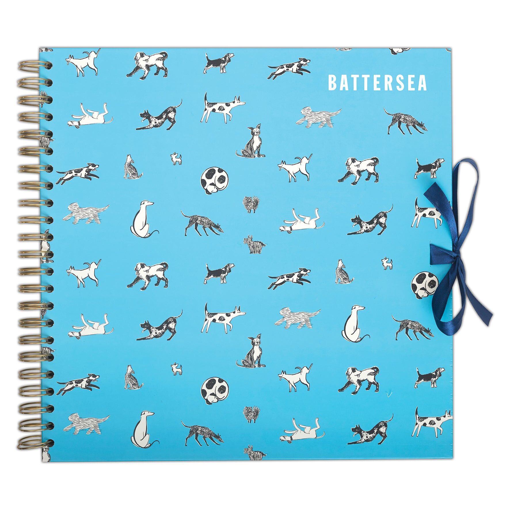 Battersea Wiro Bound Hardback Scrapbook 12", 40 Pages, White Paper, Dog, with Coordinating Ribbon Closure and Wire Colours