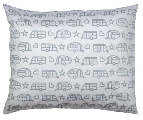 Pillowcase, Caravan Pattern, white with grey print
