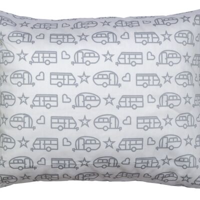 Pillowcase, Caravan Pattern, white with grey print
