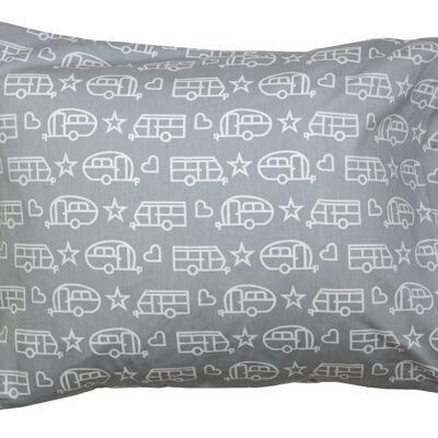 Funda de almohada, Caravan Pattern, gris con estampado blanco