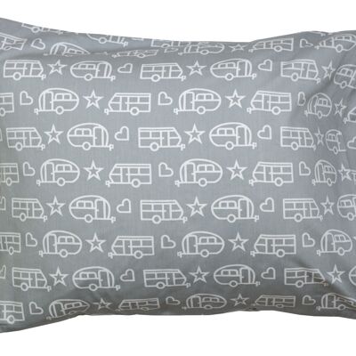 Pillowcase, Caravan Pattern, grey with white print