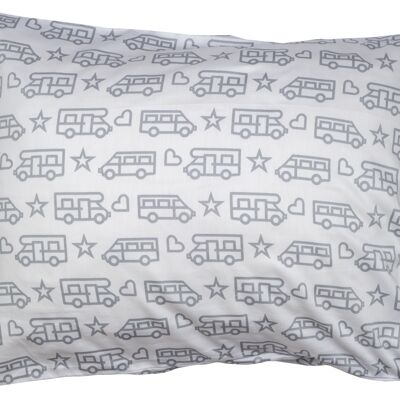 Funda de almohada, Motivo Camper, blanco con estampado gris