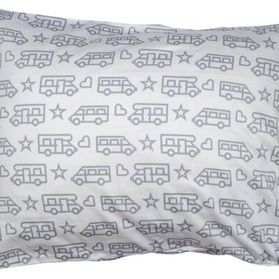 Pillowcase, Camper Pattern, white with grey print