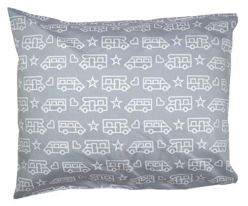 Pillowcase, Camper Pattern, grey with white print